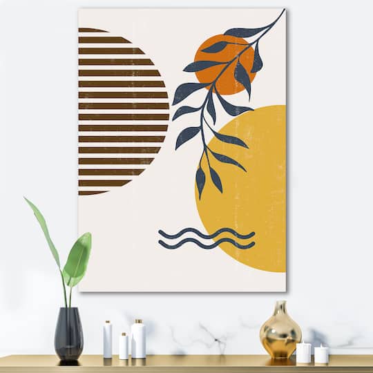 Designart - Botanical Minimalist Leaf With Abstract Shapes I